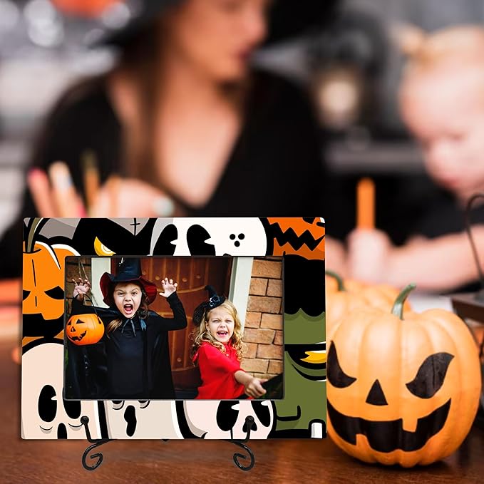 4X6 Halloween Picture Frame With A Metal Stand-Dark Style, Enchanted Pumpkin Ghost Wooden Photo Frame For Tabletop Display- Gifts for Kids Friends Family, Memorable Home Decorations- A28