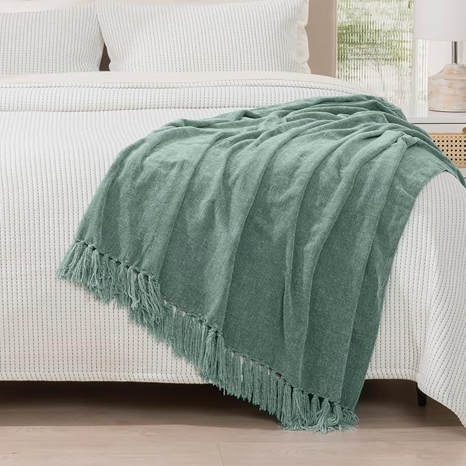 RECYCO Throw Blanket Soft Cozy Chenille Throw Blanket with Fringe Tassel for Couch Sofa Chair Bed Living Room Gift (Sage, 60" x 80")