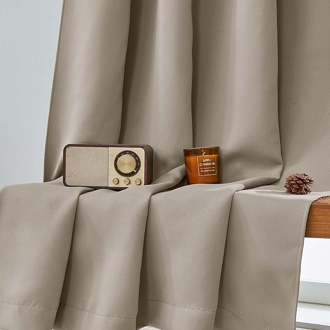 Aiyufeng Stone Short Blackout Curtains for Bedroom 54 Inches Long 2 Panels Set, Solid Thermal Insulated, Energy Saving Window Treatment Curtains Blackout Drapes, W40 x L54 Inch, Stone