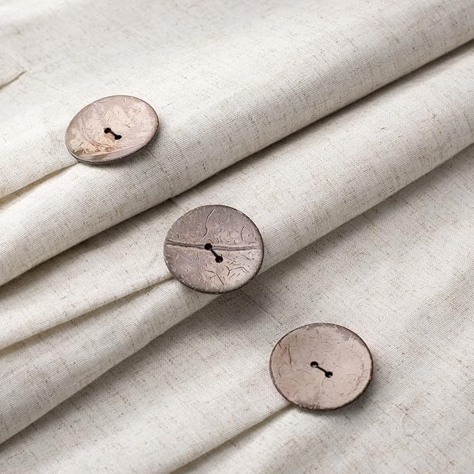 Awellife Farmhouse Cream Shower Curtain Button Linen Textured Woven Fabric,Country Style 72" W x 72" L