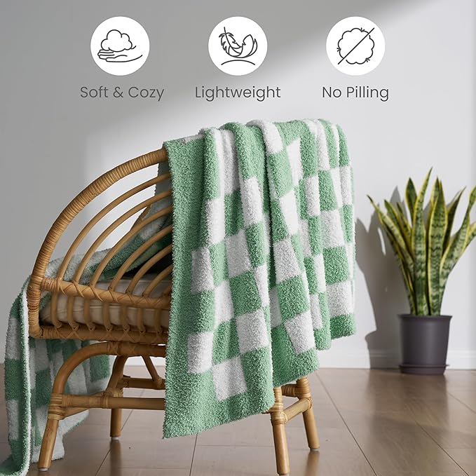 Joiedomi Twin Blanket for Couch, Sage Green Checkered Knitted Blankets Gifts for Women Mom Girls, Cozy Cute Soft Throw Home Room Decor Aesthetic Women Mothers Birthday Gifts 60x80 Inches