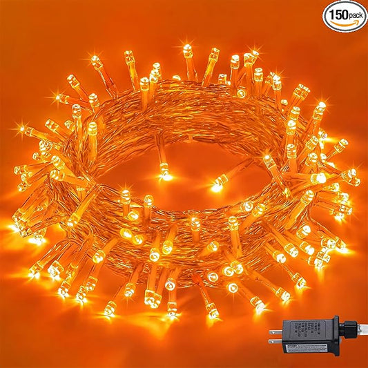 JMEXSUSS 150LED Orange Halloween Lights Indoor Outdoor, Connectable Christmas String Lights Indoor Plug in, 8 Modes Orange Lights for Halloween Fireplace Tree Bedroom Party Decor