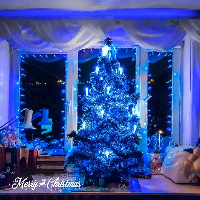 JMEXSUSS 150 LED Blue String Lights Indoor Outdoor Waterproof, Connectable 59 Ft Plug in String Lights, 8 Modes Blue Christmas Lights for Bedroom, Patio, Party, Holiday Decorations