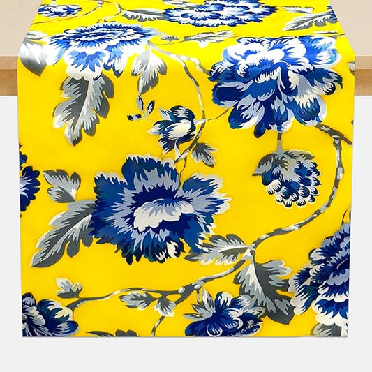 Decozen Table Runner - Japanese Print Floral Design Perfect for Kitchen Dining Room Home Decor Console Table Farmhouse - Yellow