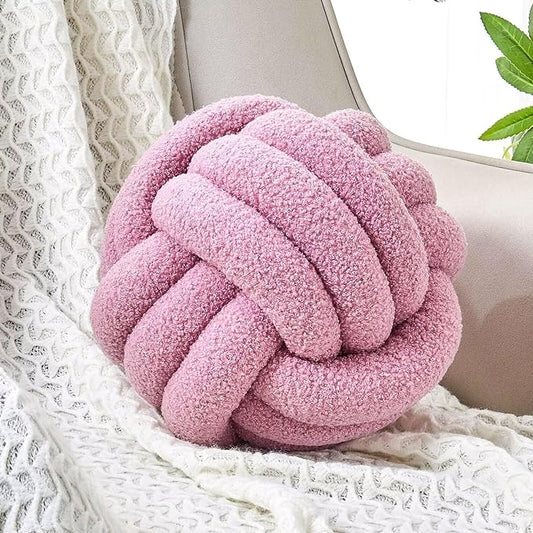 Uvvyui Knot Pillow Ball, Soft Home Decorative Pillows, Round Throw Pillow, Handmade Knotted Plush Pillow, Round Boucle Pillow Cushion (14 Inches Dusty Purple)