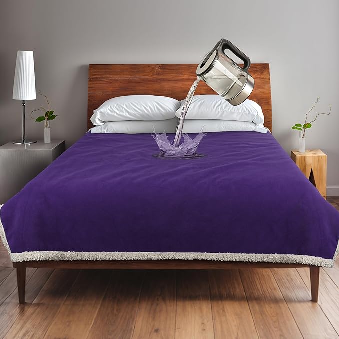 Catalonia Waterproof Bed Blanket, Washable Leakproof Bed Cover for Couples, Reversible Protector Blanket for Couch Sofa, Stain Proof Blanket Pad for Adults, 50X60 inches, Purple