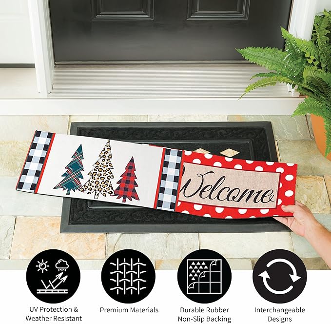 Evergreen Sassafras Fall Christmas Holiday Doormat Insert Bundle & Tray Set of 5, Interchangeable Entrance Door mats Indoor and Outdoor Welcome Mat 30 x 18 Tray Non Slip Backing Low Profile