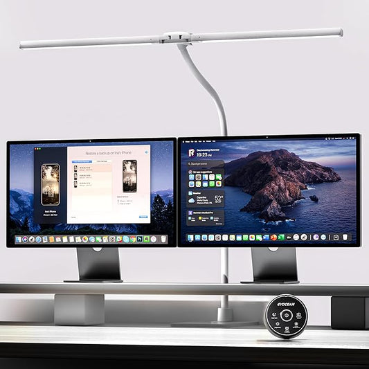 Desk Lamp with Metal Base, 31.5" LED Office Lamp for Home Office, 24W Double Head Desk Light, Dimmable & Color Temperature, Table Lamp with Remote Control, Brightest Computer Monitor Light