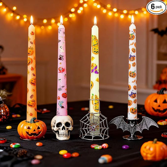 Halloween Taper Candles 10 Inch Ghost Pumpkin Long Tapered Candlesticks Candles for Halloween Party Porch Front Yard Home Decor