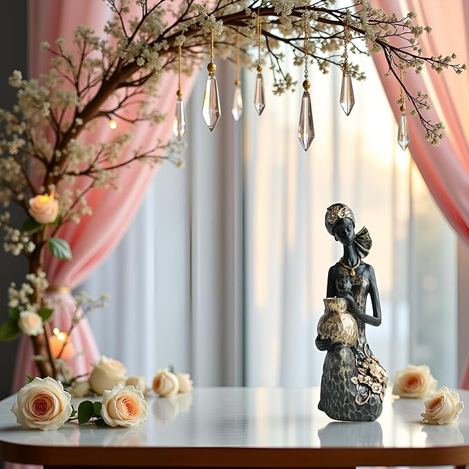 African Lady Statue with African Tribal Totem for Wedding, Church, Festival Decoration - African Decorative Female Statue for Home and Display case Decoration