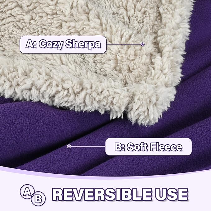 Catalonia Waterproof Bed Blanket, Washable Leakproof Bed Cover for Couples, Reversible Protector Blanket for Couch Sofa, Stain Proof Blanket Pad for Adults, 50X60 inches, Purple