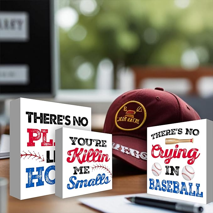 3 Pcs Baseball Decor for Home Baseball Sports Tiered Tray Decor 3 Pcs Decorative Wood Box Signs Rustic Table Desk Shelf Decoration for Bedroom Boys Room Party