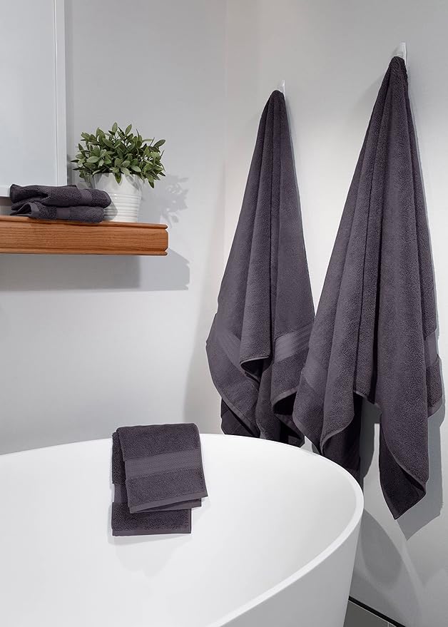 100% Organic Cotton Bath Towel Set | Bathroom Luxury Towel Set of 6 | GOTS Certified | Hotel Premium Towels | 700 GSM | 2 Bath Towels 30 x 56|2 Hand Towels 16 x 30|2 Wash Cloths 13 x 13|Charcoal Black