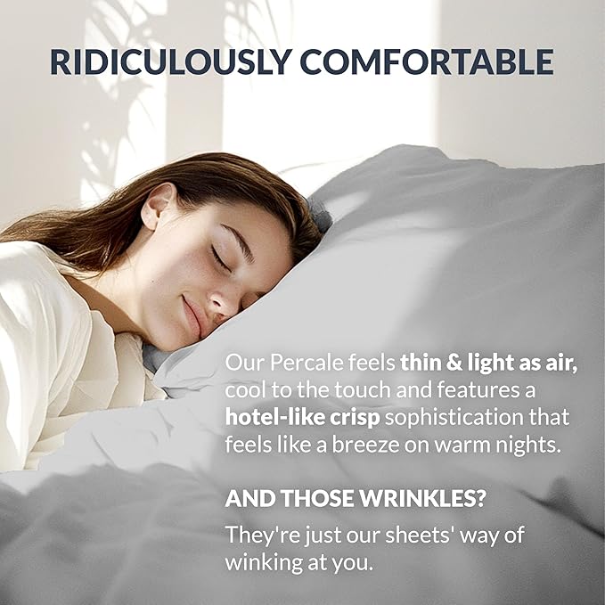 100% Egyptian Cotton Percale Sheets California King - Genuine Luxurious 400 Thread Count - Naturally Crisp, Breathable, Skin-Friendly & Cooling - Softer After Each Wash -Oeko-TEX Certified Giza