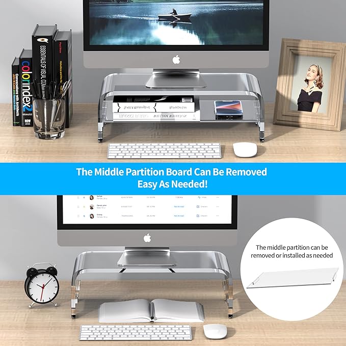 Acrylic Monitor Stand Riser Desk Shelf 2 Tier, 5 Inches High, Laptop Stand for Desk Clear Computer Desk Organizer Shelf for PC/Printer Storage Laptop Desktop Stand Organization