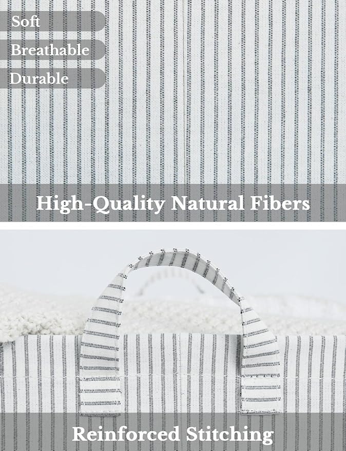 StorageWorks Storage Bins, Fabric Storage Bins for Shelves, Large Storage Baskets with Metal Frame, Closet Baskets and Bins with Handles, Khaki and Beige Stripes, 2-Pack