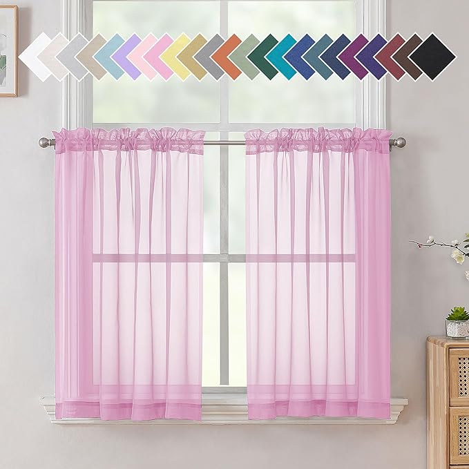 Aiyufeng Pink Short Curtains Sheer Bathroom