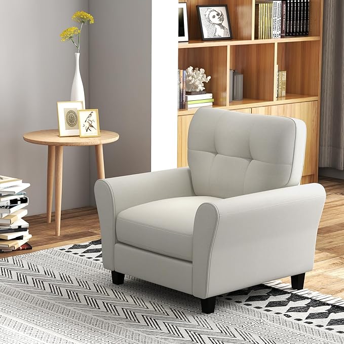 Giantex Modern Mid-Century Accent Chair Set of 2 - Linen Living Room Chair with Tufted Back, 7" Thick Cushion, Max Load 400 lbs, Upholstered Armchair, Club Chair for Bedroom, Beige