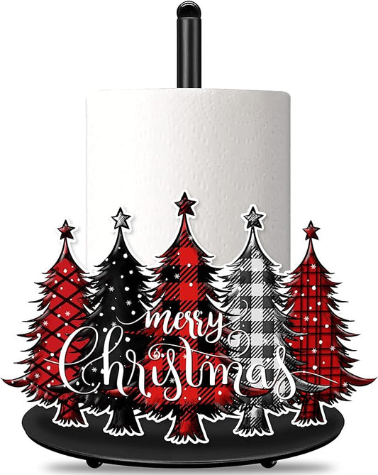 Christmas Paper Towel Holder Christmas Tree Paper Towel Stand Metal Accessories Winter Holiday Kitchen Decor Farmhouse Rustic Indoor Home Bathroom Decor for Countertops