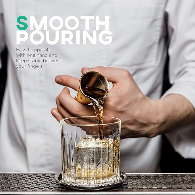 Homestia 2PCS Double Jigger & Cocktail Jigger Stainless Steel 1 oz 2 oz Alchohol Measuring Tools, Japanese Jigger with Measurements Inside for Bartending - Bar Tools for Bartender (Gold)