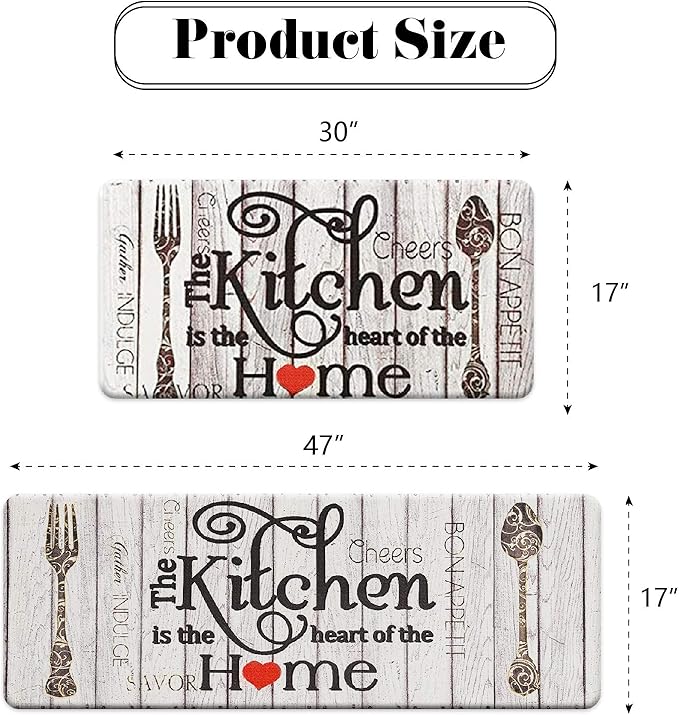 FRESHMINT Farmhouse Kitchen Mats Sets 2 Piece Cushioned Anti-Fatigue Comfort Mat for Home & Office Ergonomically Engineered Memory Foam Kitchen Rug Waterproof Non-Skid, 30" by 17" + 47" by 17",Home