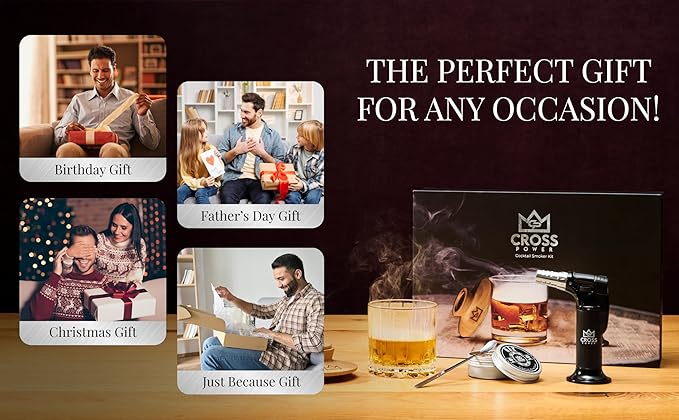 Whiskey Smoker Kit - Premium Cocktail Smoker Kit with Torch, 6 Flavors of Wood Chips, Whiskey Stones, Filters, Durable Old Fashion Smoker Kit, Ideal for Whiskey Lovers (No Butane)