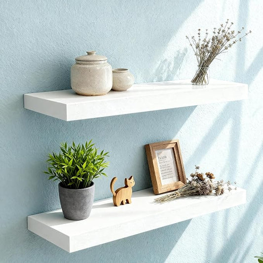 Floating Shelves for Wall(Set of 2)-24 Inch White Wood Wall Shelf with Invisible Brackets for Bathroom,Bedroom,Drawingroom,Kitchen for Decor(White,2pcs)