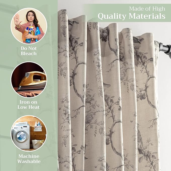 Maison d' Hermine Curtains for Living Room 100% Cotton 124 inch Length Two Panels Light Filtering Curtains for Bedroom Windows with Rod and Loop Pockets Drapes (Turin, 50" W x 124" L)