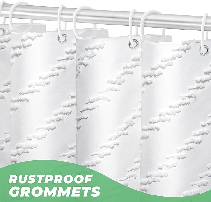 78 inch Shower Curtain Tall Shower Curtain 78 Inches Long White Tufted Chevron Striped Fabric Shower Curtains for Bathroom Modern Shabby Chic Waterproof Cloth Shower Curtains, White