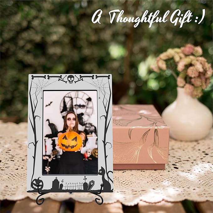 4X6 Halloween Picture Frame With A Metal Stand-Dark Style,Gifts for Kids Friends Family, Wooden Photo Frame For Tabletop Display,Halloween Decoration,Halloween Theme-A24