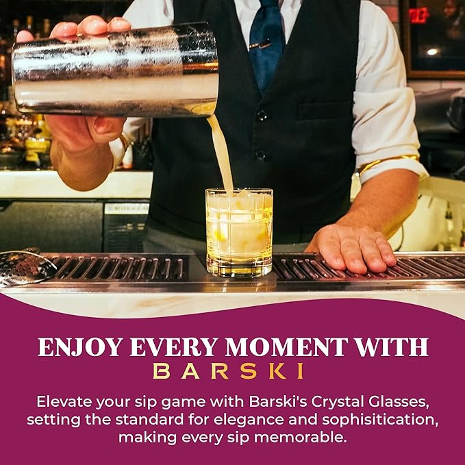 Barski Whiskey Glasses - Double Old Fashioned Rocks Glass - Set of 4 Lowball Tumbler - DOF Crystal Glass Tumblers - For Scotch - Bourbon - Water - Beverage - Drinking Glasses - 11 oz - Made in Europe