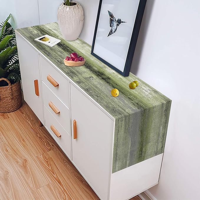 Emvency Farmhouse Table Runner, Vintage Olive Green and Grey Abstract Art Painting for Kitchen Coffee Table Family Dinners Holiday Parties Wedding Events Decor(13x72 inch)