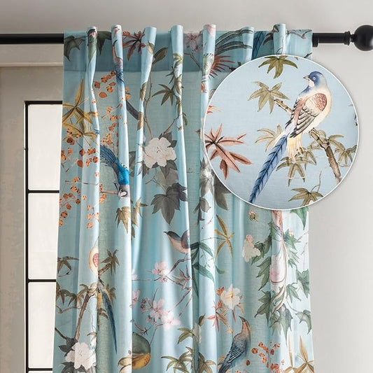 Maison d' Hermine Curtains for Living Room 100% Cotton 108 inch Length One Panel Light Filtering Curtains for Bedroom Windows with Rod and Loop Pockets Drapes (Hokuzai Blue, 50" W x 108" L)