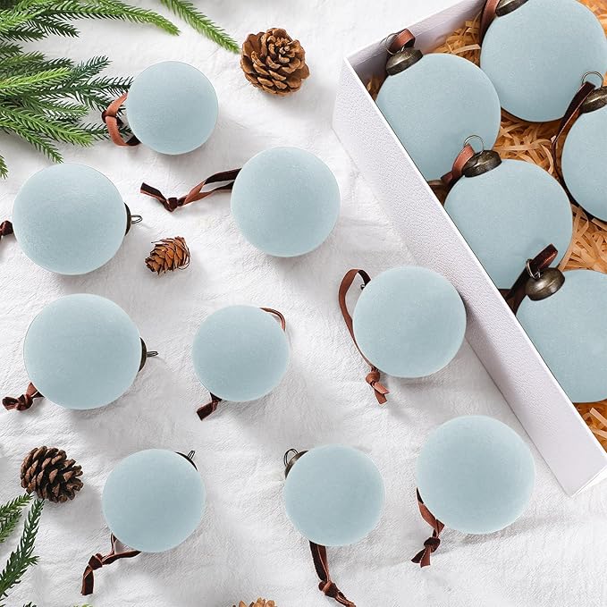 36 Pcs Velvet Christmas Balls Bulk - Flocked Christmas Tree Ball Ornaments Hanging Decoration for Xmas Tree, Wreath, Home or Party Decorations, 2.36", 2.76", 3.15"(Gray Blue)