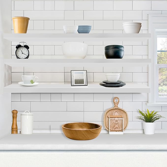 Sorbus Floating Shelves for Wall - 55 Inch Extra-Long Bathroom Shelves, Wall Decor for Bedroom, Kitchen, Living Room, Book Storage - Mounted Floating Shelf with Hidden Brackets (White, 3 Pack)