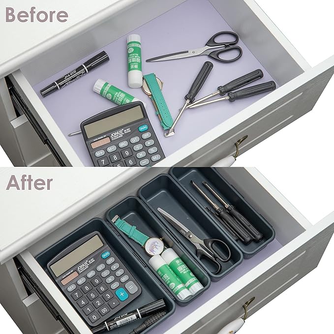 Gonice 13 PCS Drawer Organizer Tray, Interlocking Office Desk Drawer Storage, Black Plastic Organizer Bins for Office Supplies and Tools, Desk Drawer Organizer for Bathroom and Kitchen