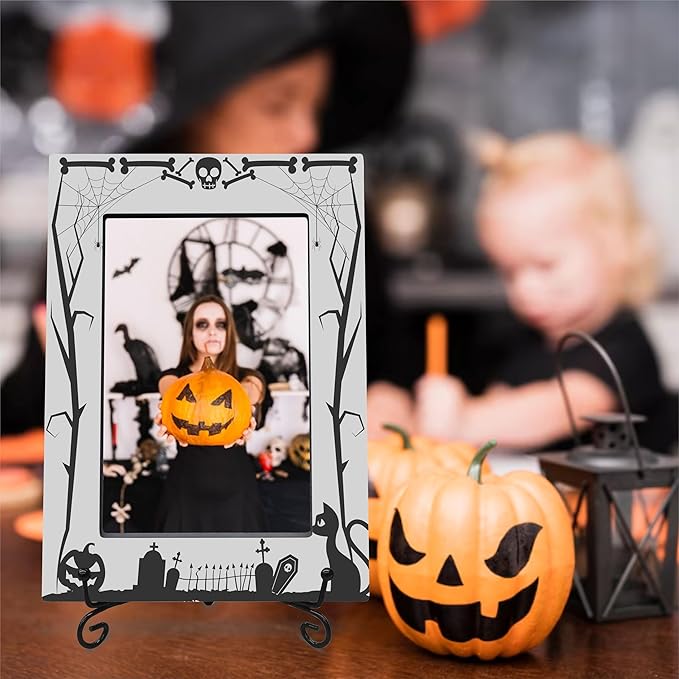 4X6 Halloween Picture Frame With A Metal Stand-Dark Style,Gifts for Kids Friends Family, Wooden Photo Frame For Tabletop Display,Halloween Decoration,Halloween Theme-A24