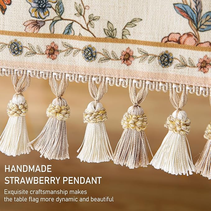 ISAENNE Designer Linen Table Runner 118 Inches Extra Long,Elegant Floral Bird Pattern Table Runners for Dining Room,Farmhouse Rustic Kitchen Decor,Thanksgiving,Christmas,12"*118"-Cornucopia