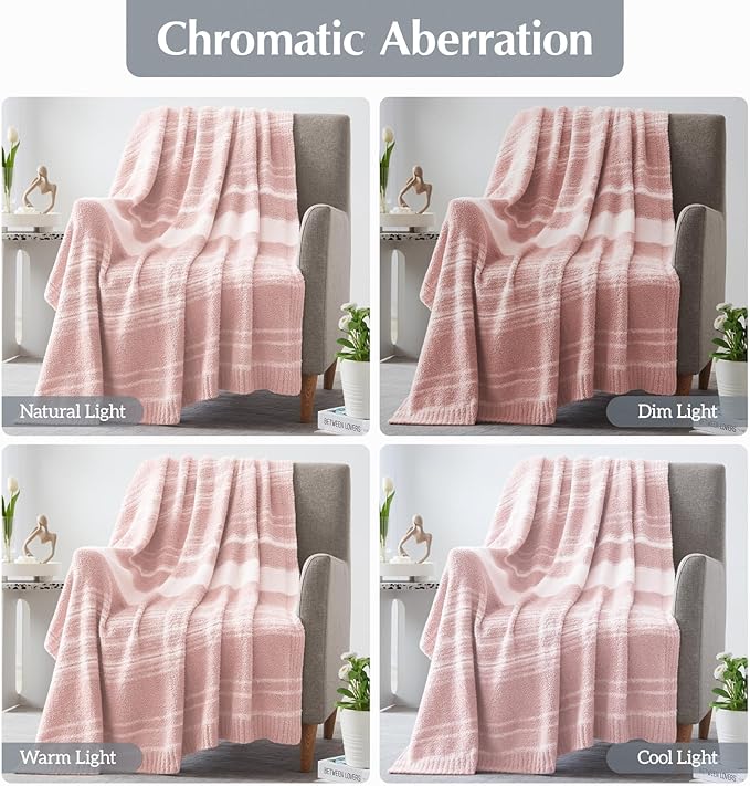 WRENGONGE Pink Throw Blanket, 50x70 Soft Cozy Striped Throw Blankets for Couch, Sofa, Bed, Travel, Lightweight Fluffy Warm Plush Decorative Blankets for Women, Men,Kids Gift