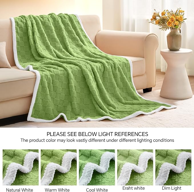 BEDELITE Super Soft Throw Blanket for Couch and Bed, Lightweight Cozy Fluffy Decorative 3D Checkered Blanket, Warm and Fuzzy Fleece Blanket for Camping, Travel(Green, 60"x80")