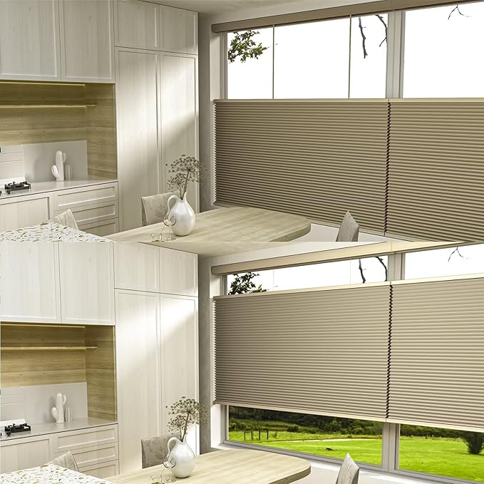 MYshade Top Down Bottom Up（TDBU） Cellular Shades, 1.5 inch Cordless Blackout Honeycomb Pleated Blinds for Windows Home Bedroom Office, Light Control, Thermal Insulated, 24 "W x 50" H, Beige
