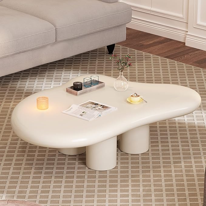 Cloud Coffee Table with 4 Legs for Living Room,Center Table,Low Table,Cream End Table,Round Corner Sofa Table (White, 46“)