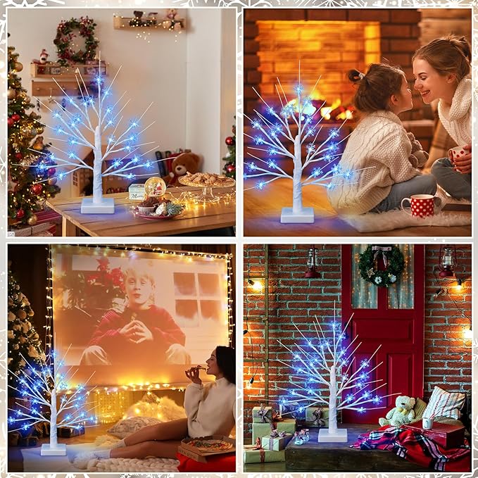 Retisee Snowflake Tree LED Light with 24 LED Lights Timer USB Battery Operated Christmas Snow Indoor Outdoor for Home Table Party Decor(Blue Color,Snowflake)
