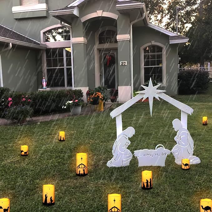 Homemory Flameless Christmas Nativity Scene Candles, Battery Operated LED Pillar Religion Candles, Nativity Sets Indoor Outdoor Decor for Xmas Holiday Home Decor, Remote Timer, Christmas Decor, 5 Pack