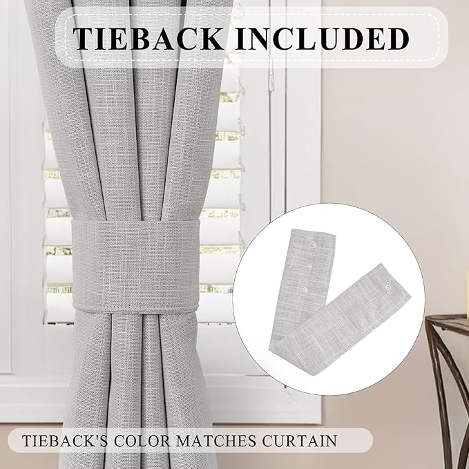 Macochico Blackout Curtains 96 Inches Long Pinch Pleated Linen Curtains with Hooks Thermal Curtains for Living Room Bedroom Farmhouse Off White Window Panels with Tieback 84" Wx96 L 1 Panel