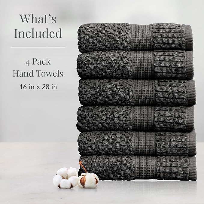 NY Loft 100% Cotton Hand Towel 6 Pack | Super Soft & Absorbent Quick-Dry Hand Towels 16" x 28" |Textured and Durable Cotton | Trinity Collection (6 Pack Hand Towel, Dark Grey)
