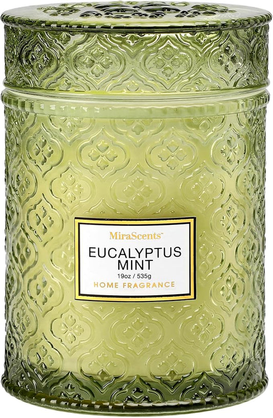 Eucalyptus Mint Scented Candles, Large Natural Soy Candle, 88 Hours Burning Time, Decorative Candles in Glass, Aromatherapy Candle Gift for Women, 19oz