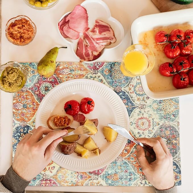 Snycler Table Runner Boho Table Runners Vintage Elegant Farmhouse Table Center Linen Decor for Home Dining Party Entrance (12x18 Inch ,Set of 4) Boho-Yellow