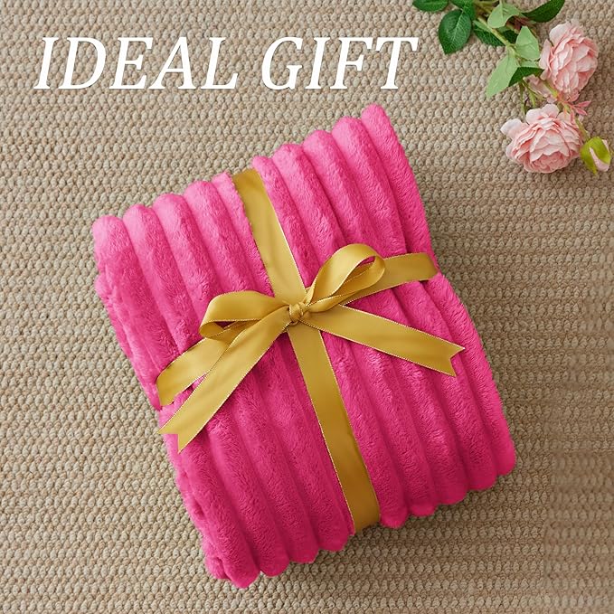 BEDELITE Twin Blanket for Couch & Bed, 300GSM Soft & Warm Fleece Blanket, Decorative and Giftable Striped Hot Pink Blankets for Women, Men, 60"x80"