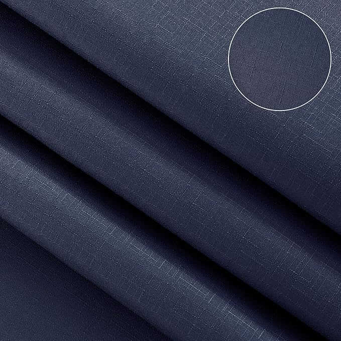 s Blue Shower Curtain for Bathroom, Ombre Navy Blue Textured Linen Fabric Shower Curtain Set, Men Coastal Nautical Accessories Decor Water Repellent Bath Curtains